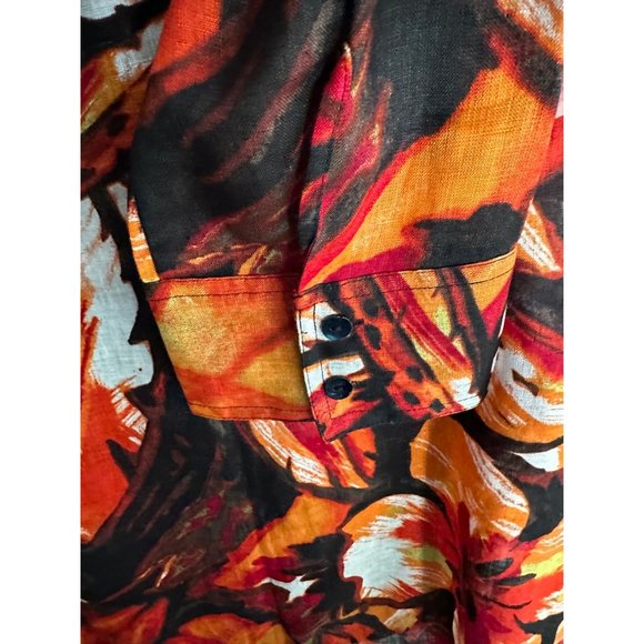 Chico’s size 0(S) orange tropical print 100% linen button front 3/4 sleeve top - Picture 3 of 6